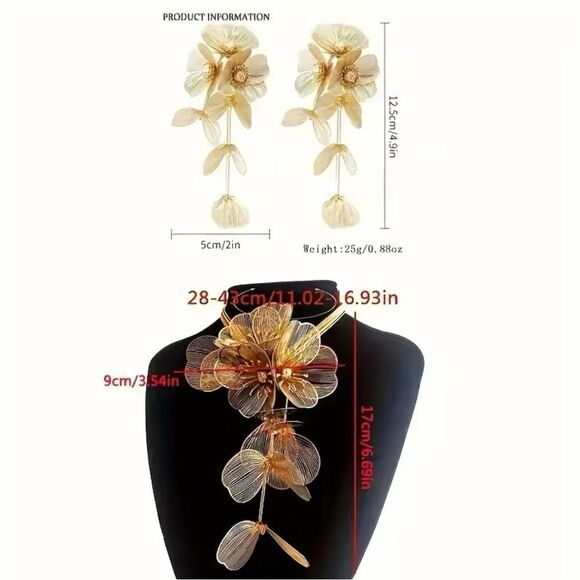 Zara Floral Gold Plated Necklace Earrings set - Picture 6 of 13